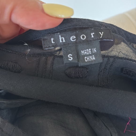 Theory Black sheer Embroidered Blouse top Balloon Sleeves wide round neck silk S - Picture 6 of 10